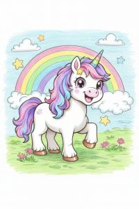 Illustration de la catégorie Coloriages Licornes : Un voyage au pays des arcs-en-ciel