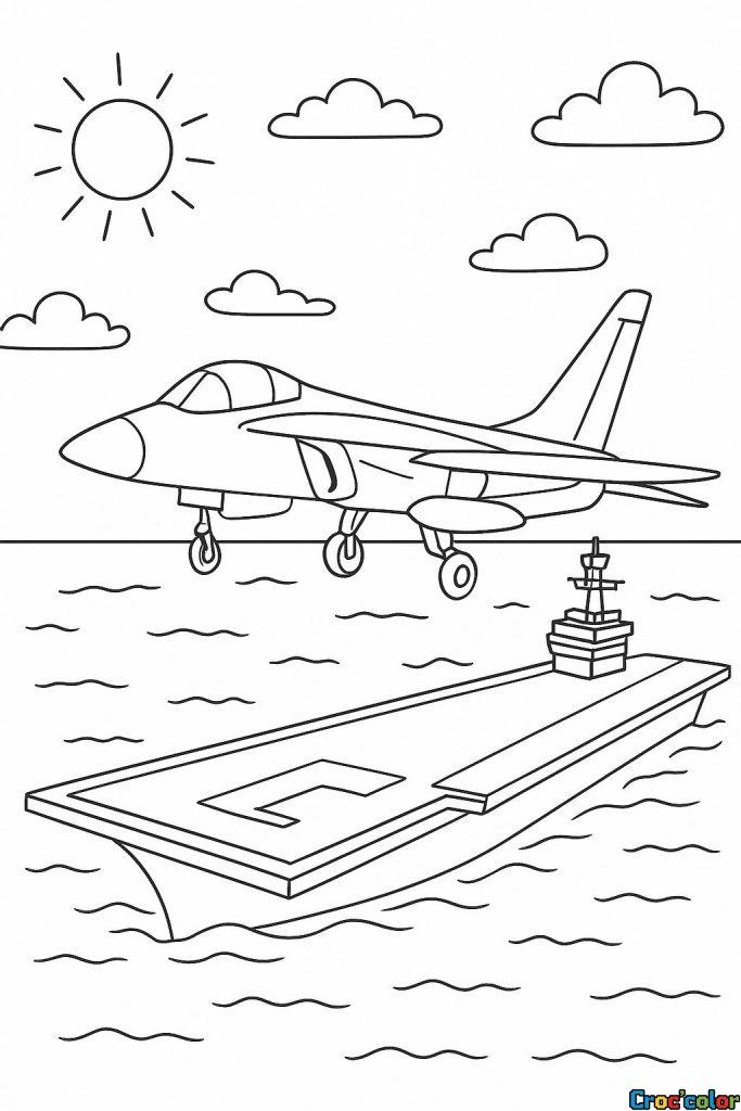 Avion et porte-avions à colorier