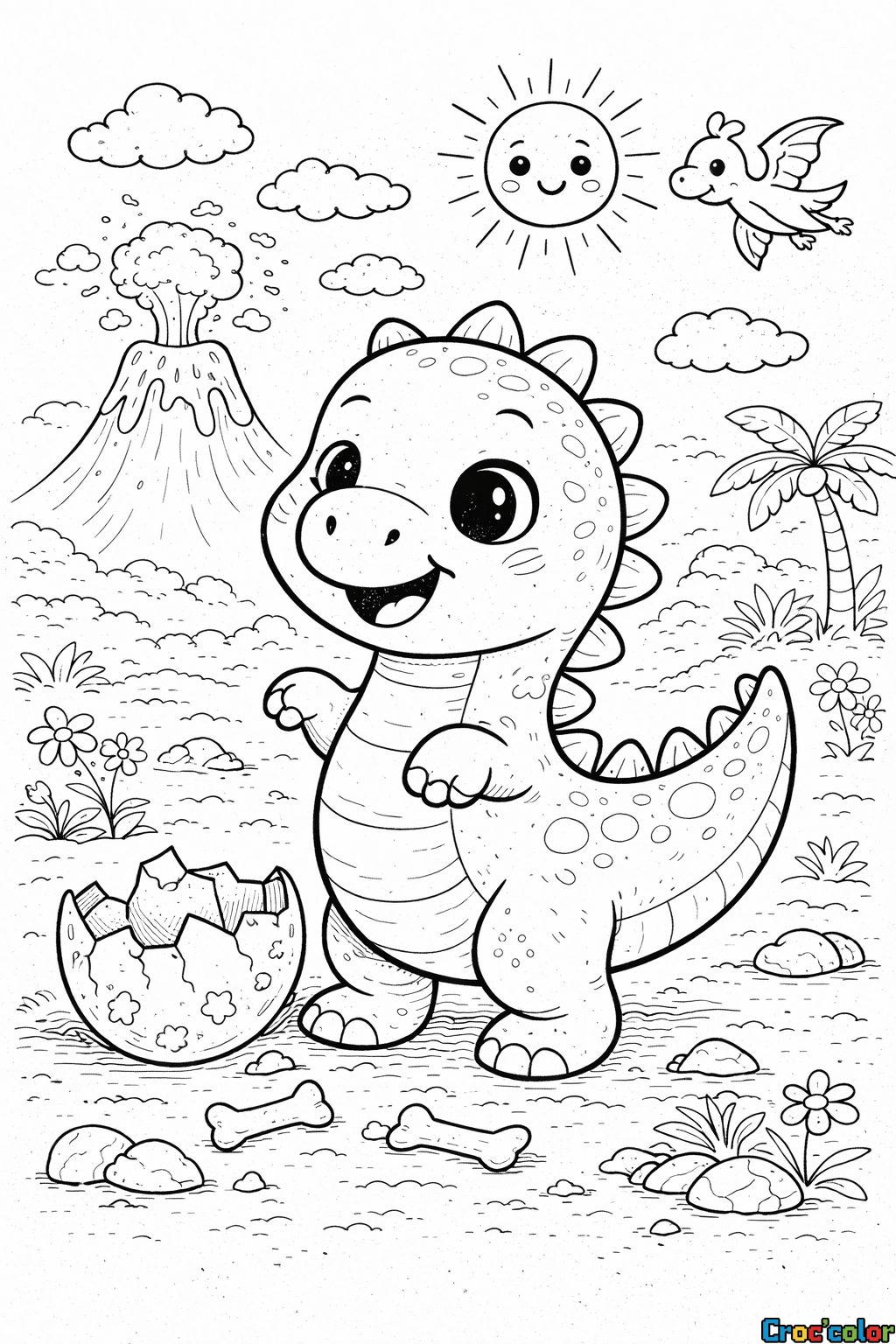 Coloriage Bébé Dinosaure Rigolo : Un Petit Ami Préhistorique à Imprimer