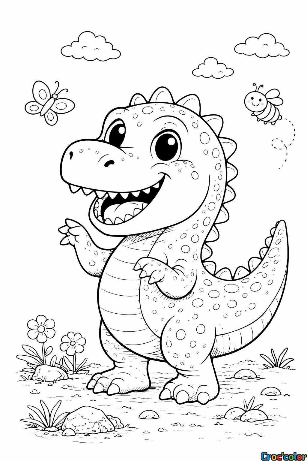 Coloriage Bébé Dinosaure Rigolo : Un Ami Préhistorique Adorable à Imprimer