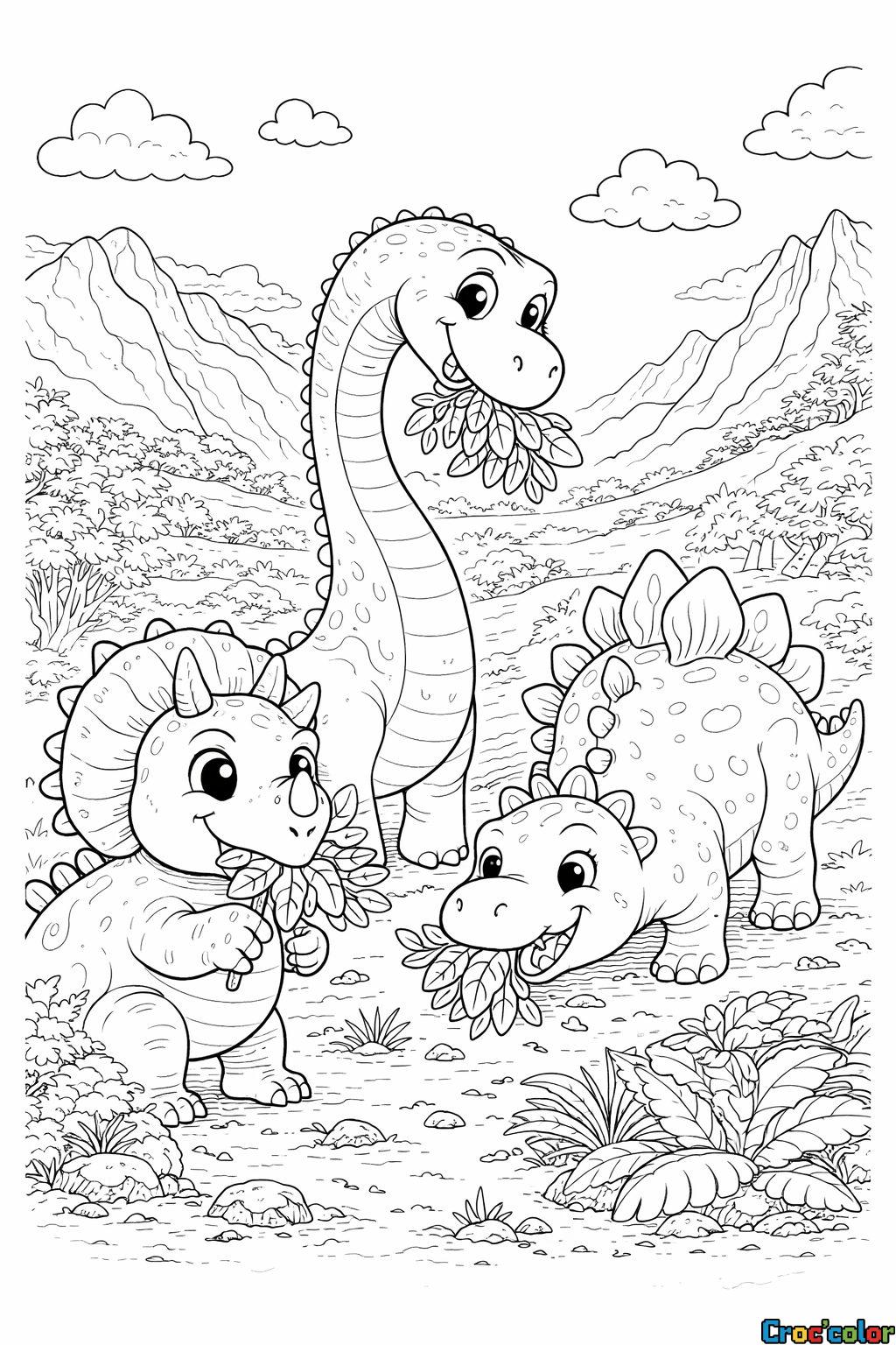 Coloriage Bébés Dinosaures : Un Festin Préhistorique Adorable à Imprimer