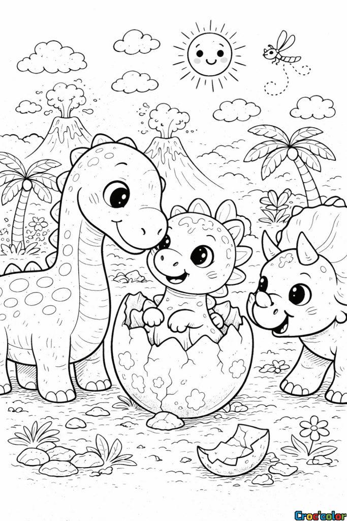 Coloriage Bébés Dinosaures : La Naissance d&rsquo;un Nouveau Compagnon !