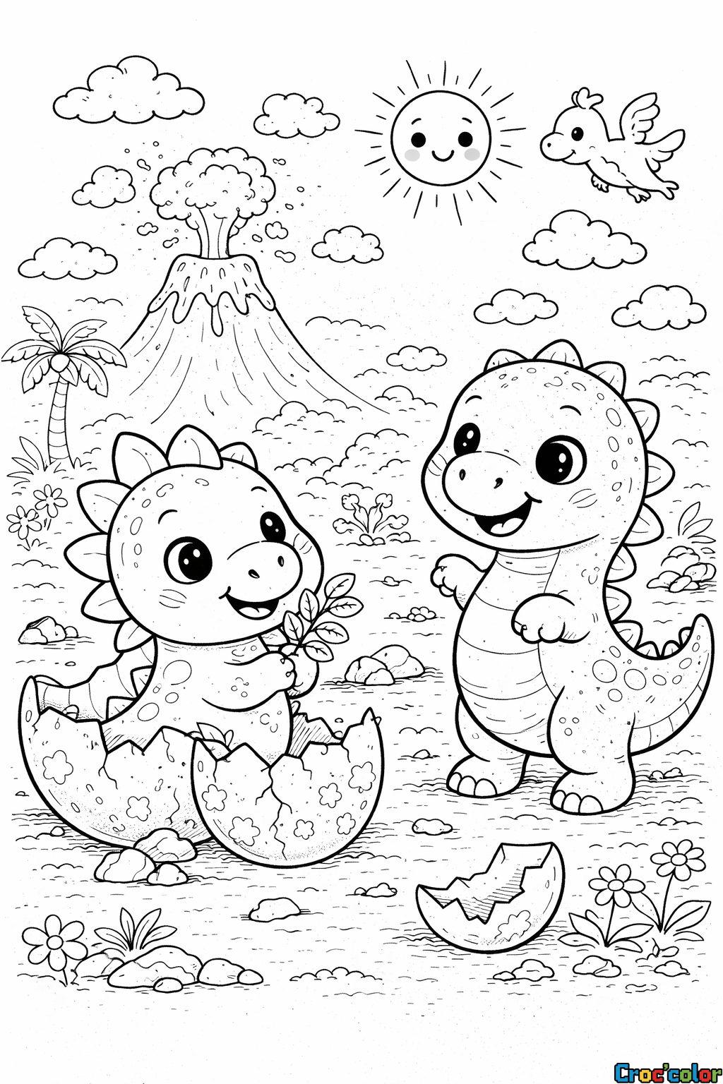 Coloriage Bébés Dinosaures : La Naissance d'un Ami Préhistorique !