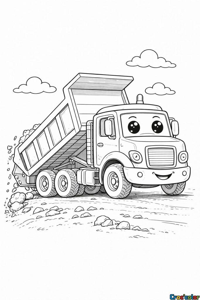 Coloriage Camion Benne Rigolo : L&rsquo;Aventure du Chantier à Imprimer