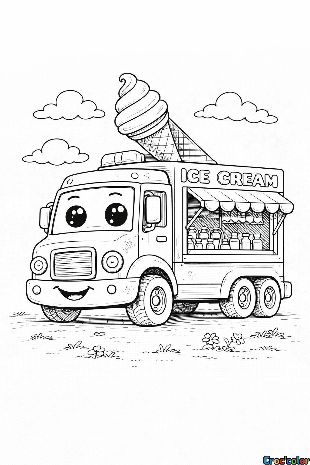 Coloriage Camion de Glace Rigolo : Un Délice Sucré à Imprimer !