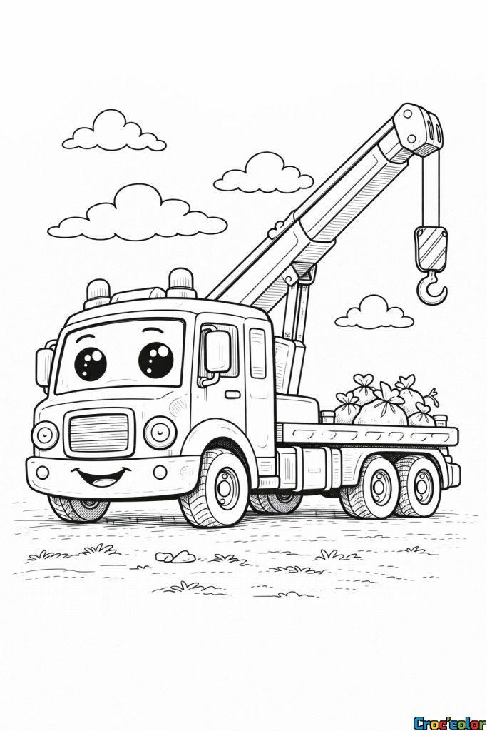 Coloriage Camion Grue Rigolo : Soulevez des Tonnes de Plaisir à Imprimer