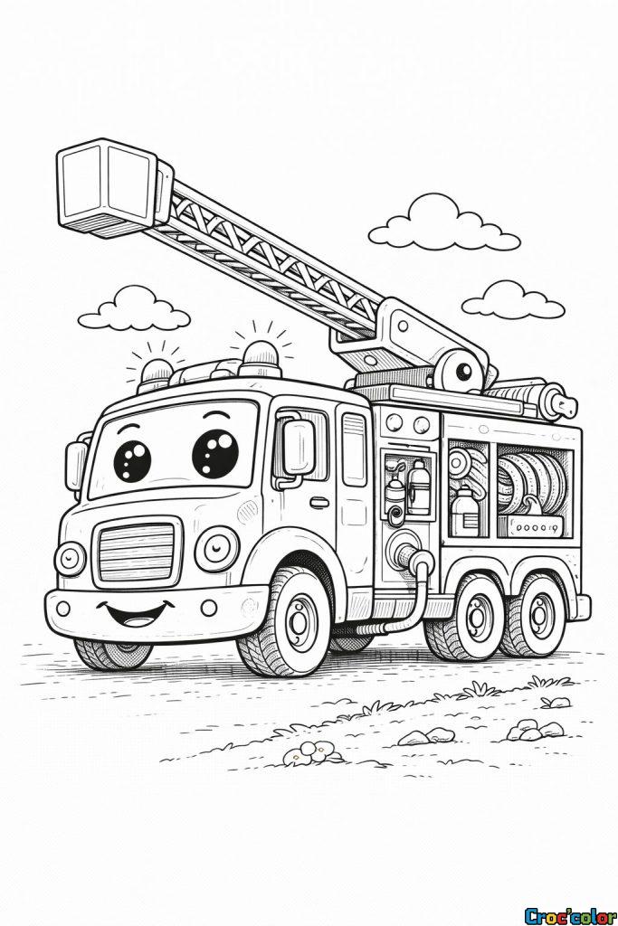Coloriage Camion de Pompier Rigolo : Prêt pour le Sauvetage !