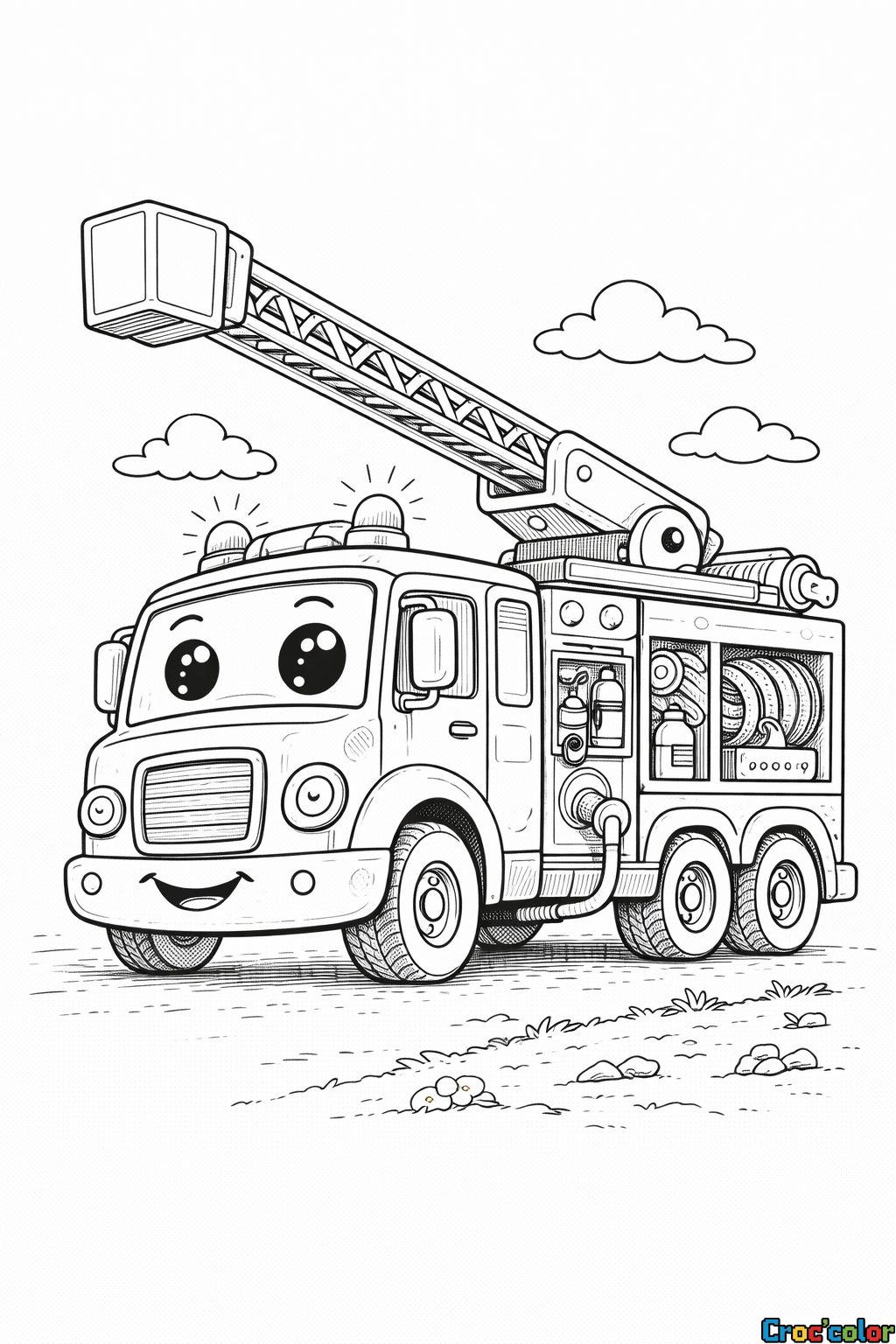 Coloriage Camion de Pompier Rigolo : Prêt pour le Sauvetage !