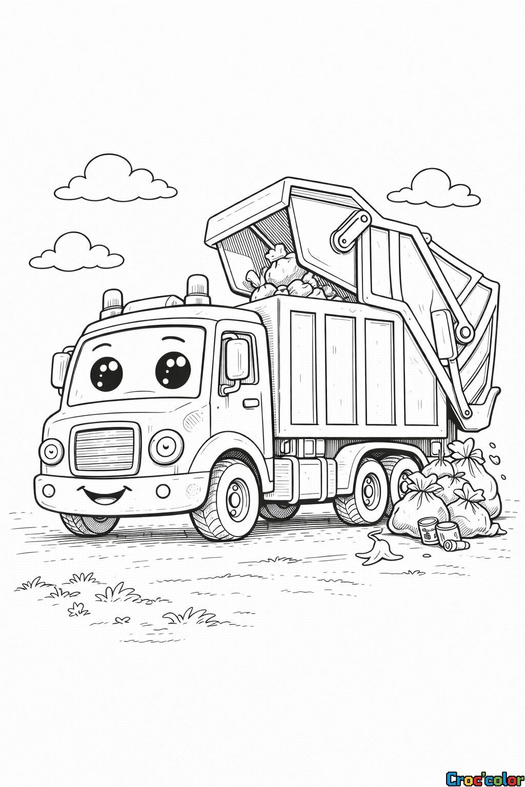 Coloriage Camion Poubelle Rigolo : Protégeons la Planète en Couleurs !