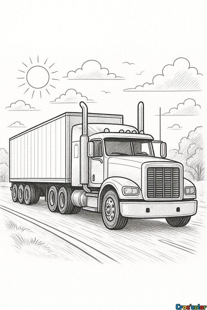 Coloriage Camion Semi-Remorque : La Puissance de la Route à Imprimer