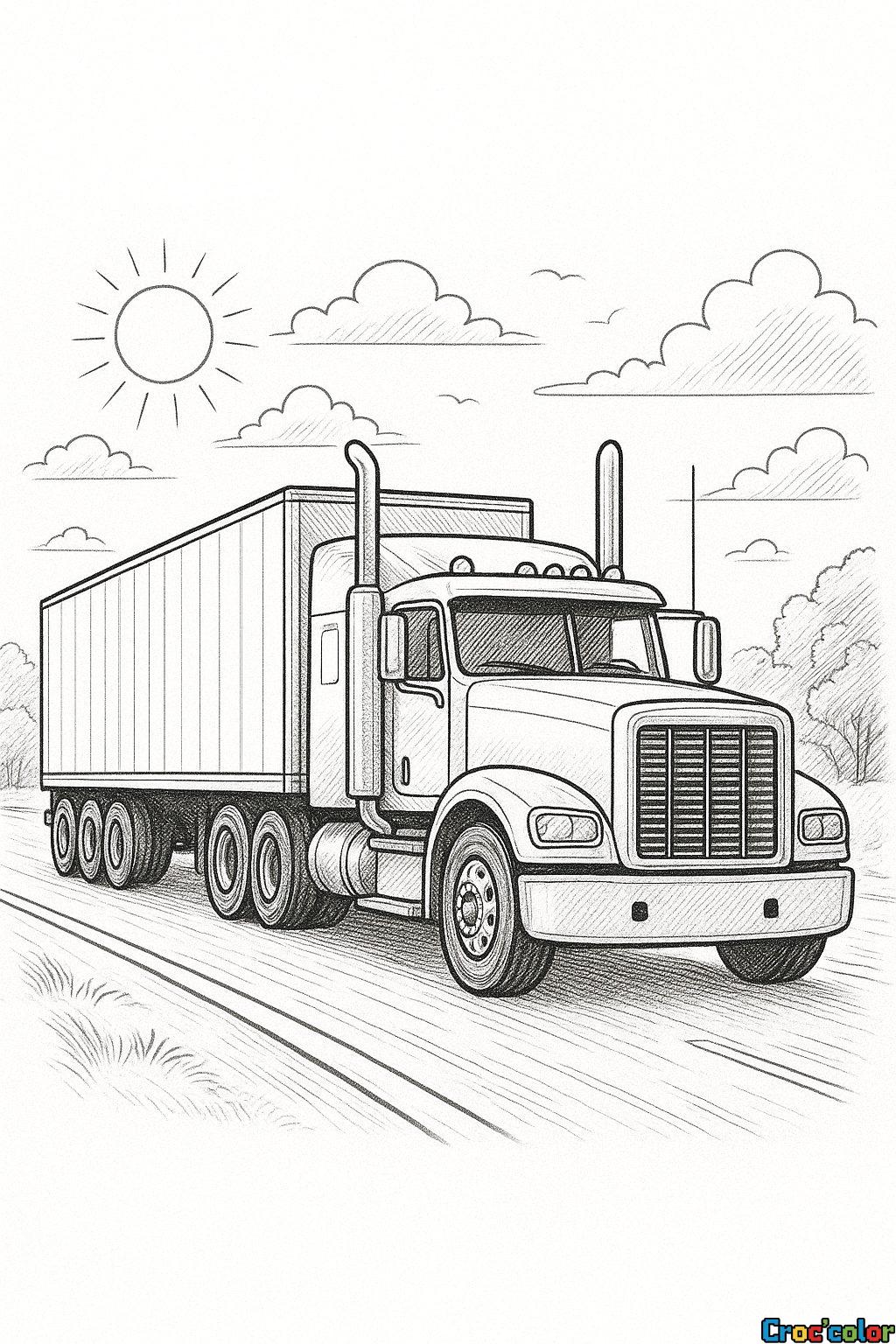 Coloriage Camion Semi-Remorque : La Puissance de la Route à Imprimer