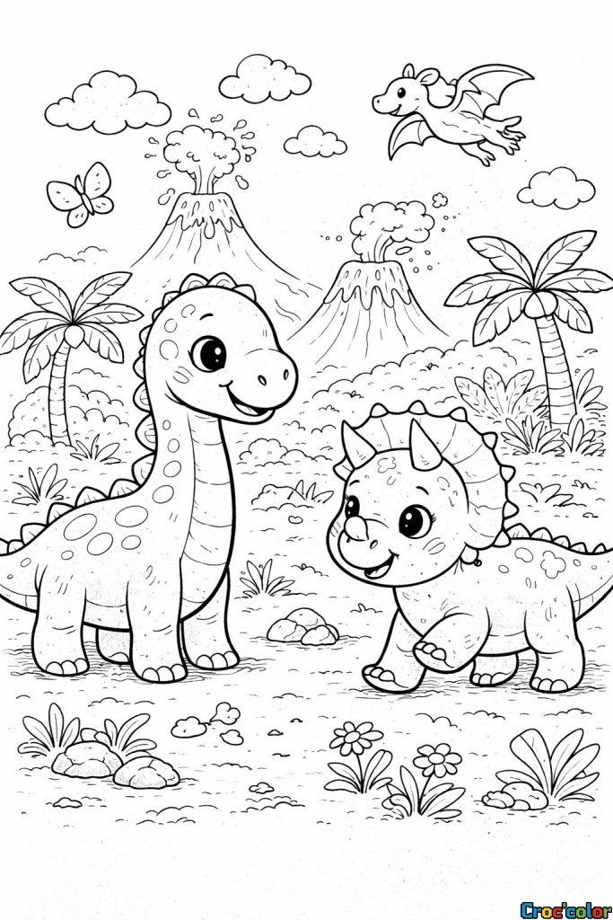 Coloriage Dinosaures Mignons : Une Aventure Préhistorique à Imprimer