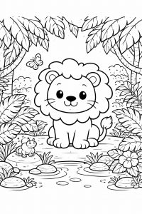 Coloriage Lion Mignon : Un Petit Explorateur dans la Jungle à Imprimer