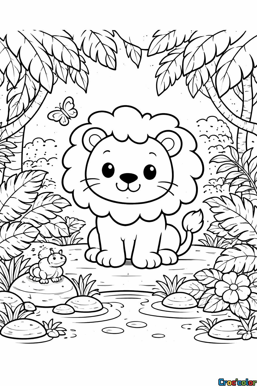 Coloriage Lion Mignon : Un Petit Explorateur dans la Jungle à Imprimer