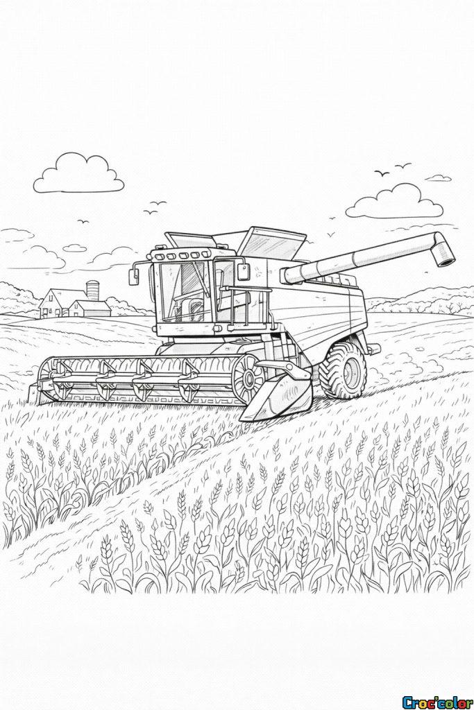 Coloriage Moissonneuse-Batteuse : La Magie de la Récolte à Imprimer