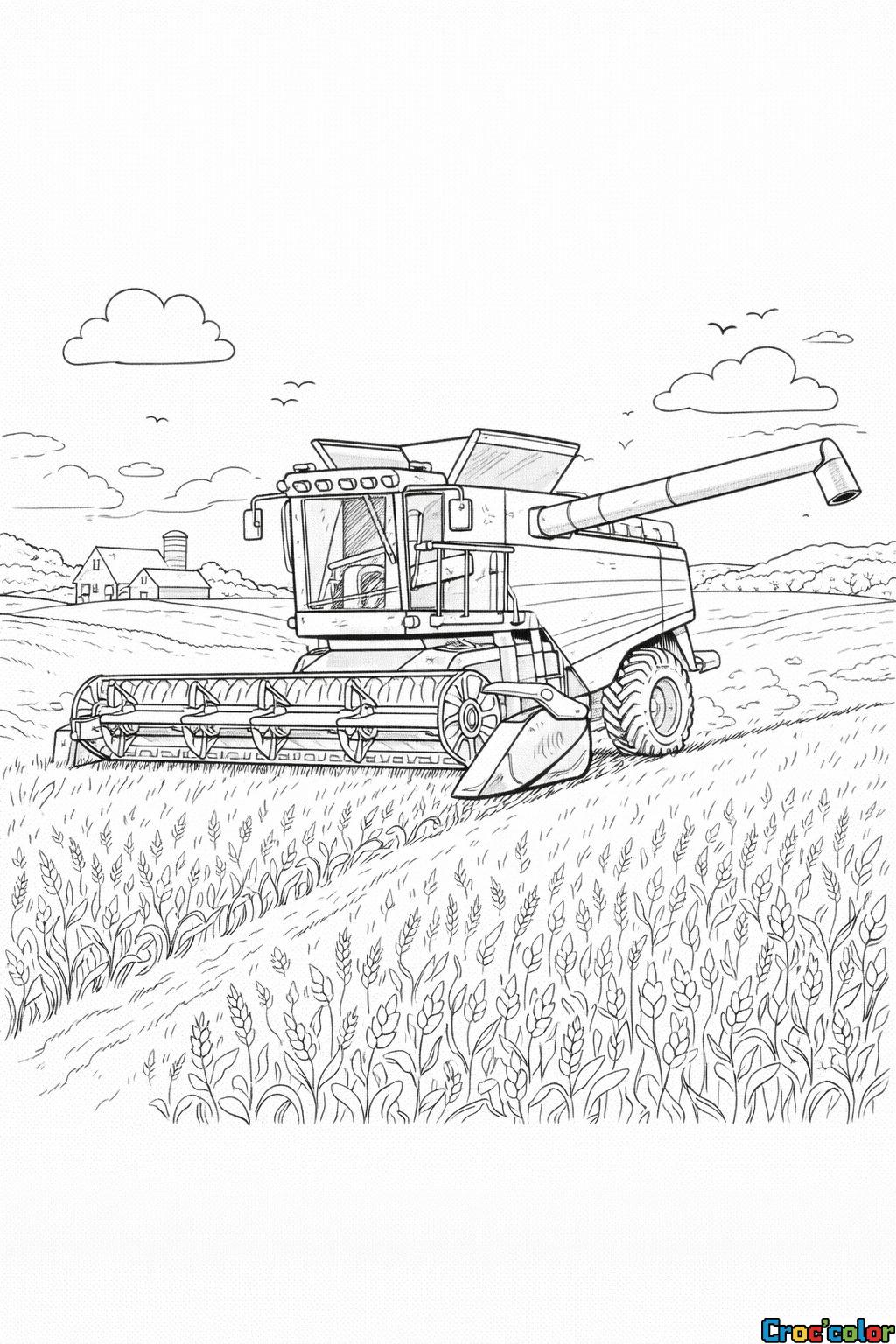 Coloriage Moissonneuse-Batteuse : La Magie de la Récolte à Imprimer