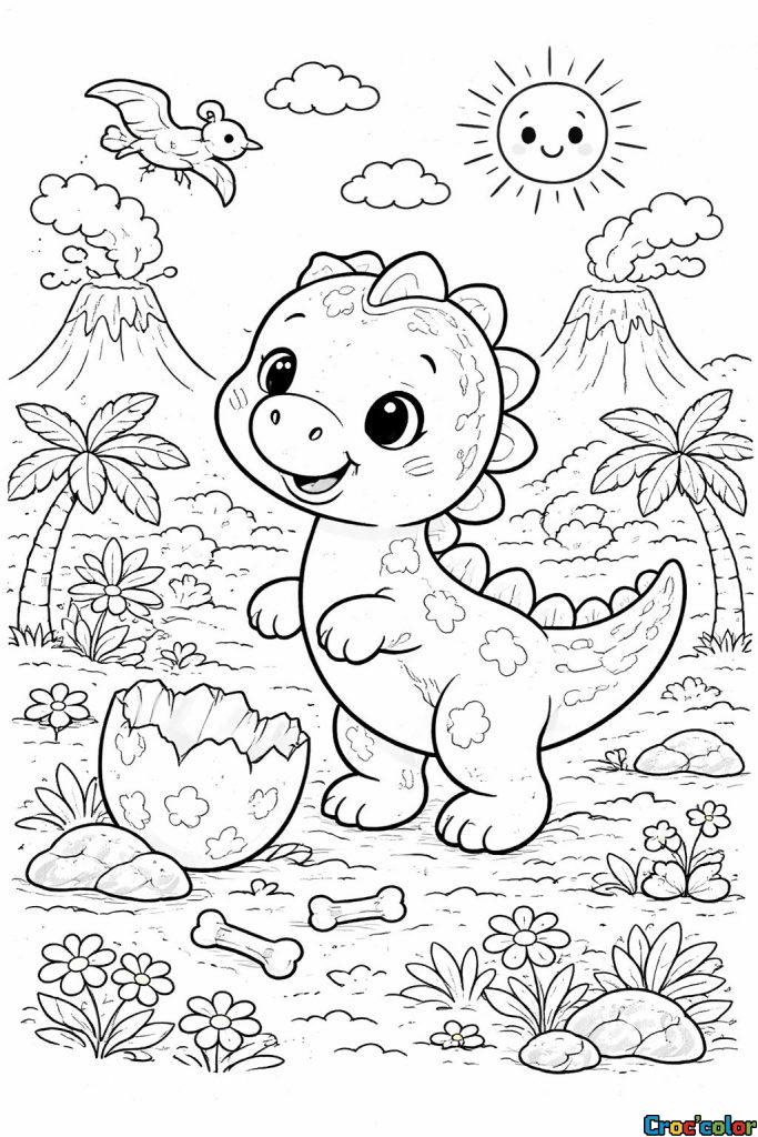Coloriage Petit Dinosaure Rigolo : Bienvenue au Jurassique !