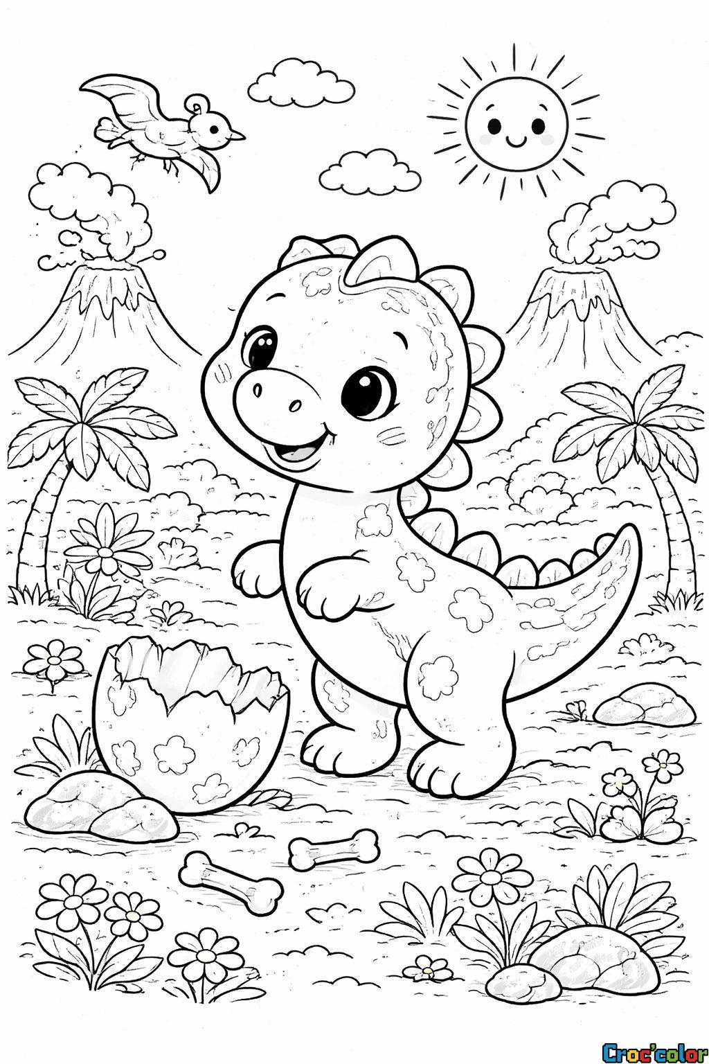 Coloriage Petit Dinosaure Rigolo : Bienvenue au Jurassique !