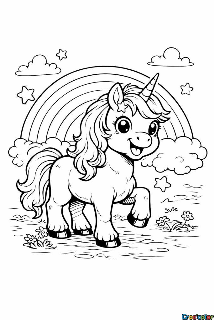 Coloriage Licorne et Arc-en-ciel : Un Monde Féerique à Imprimer