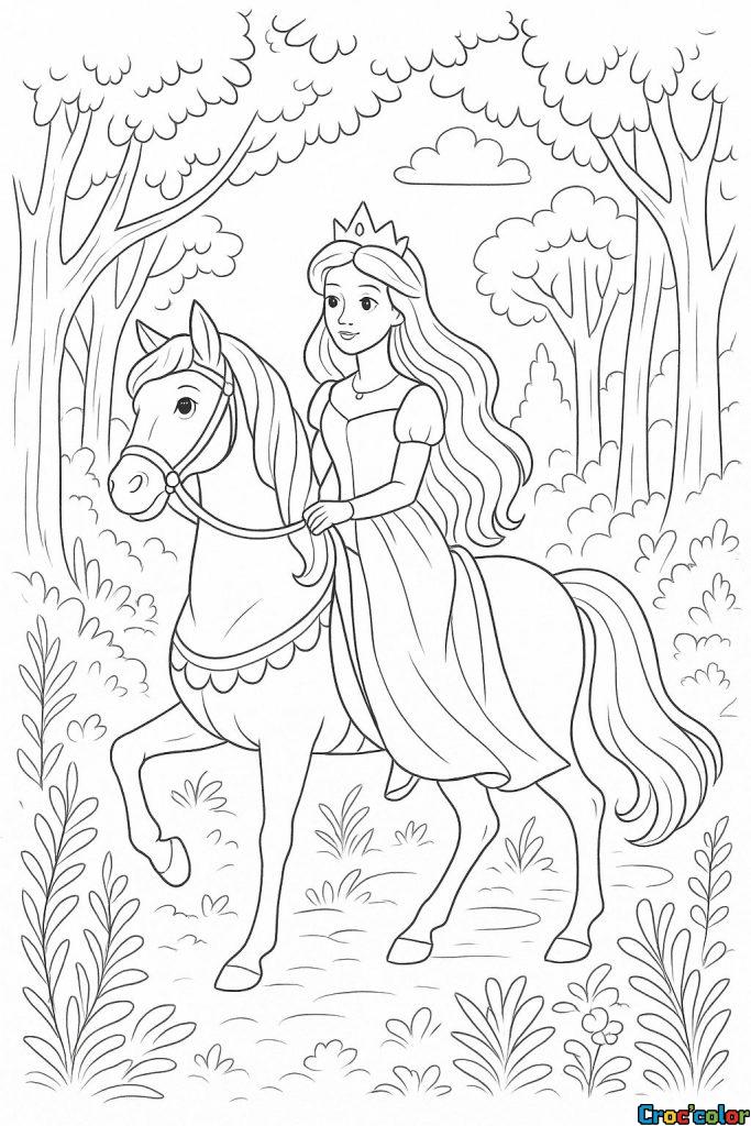 Princesse à cheval à colorier