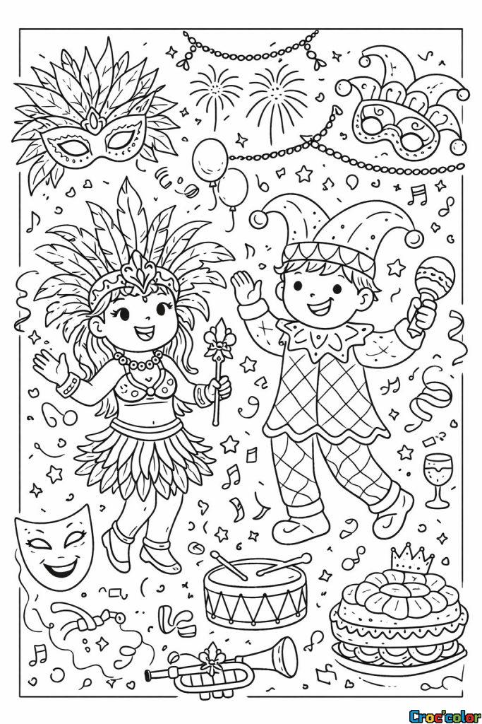 Coloriage Carnaval des Enfants : Une Fête Joyeuse et Colorée à Imprimer