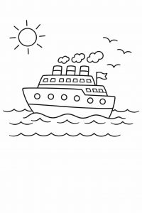 Coloriage Paquebot de Croisière : Un Grand Bateau Rigolo à Imprimer