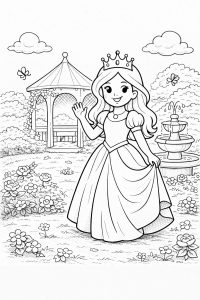 Coloriage Princesse au Jardin Royal : Une Promenade Enchantée à Imprimer