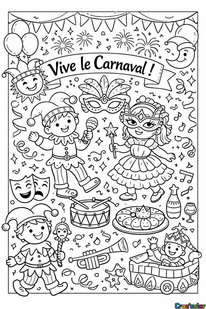 Coloriage Vive le Carnaval : Une Grande Fête Magique à Imprimer