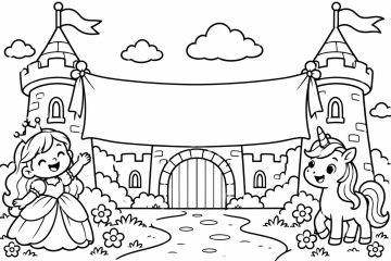 Château enchanté, princesse et licorne