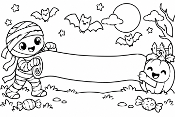 Momie joyeuse et citrouille d’Halloween