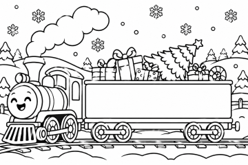 Train de Noël souriant dans la neige