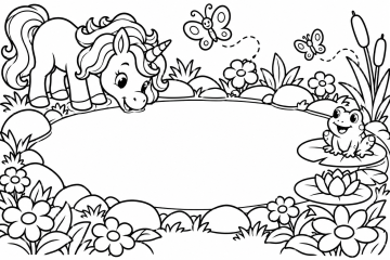 Unicorn et grenouille au bord de l’étang