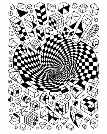 Coloriage Abstrait Géométrique et Illusion d'Optique 3D - Dessin Expert à Imprimer