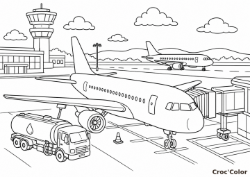Coloriage Aéroport Facile Maternelle - Dessin Avion de Ligne et Tarmac à Imprimer Gratuit