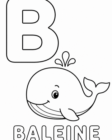 Coloriage Lettre B comme Baleine : Alphabet Abécédaire à Imprimer