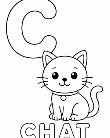 Coloriage Lettre C comme Chat : Alphabet Abécédaire Maternelle à Imprimer