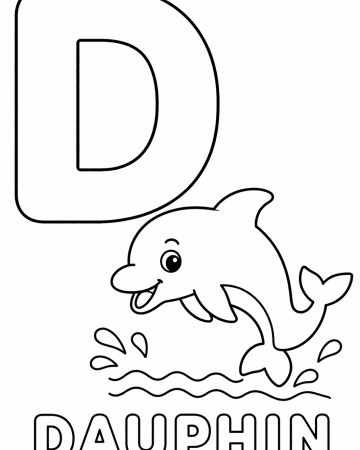 Coloriage Lettre D comme Dauphin : Alphabet Abécédaire Maternelle à Imprimer