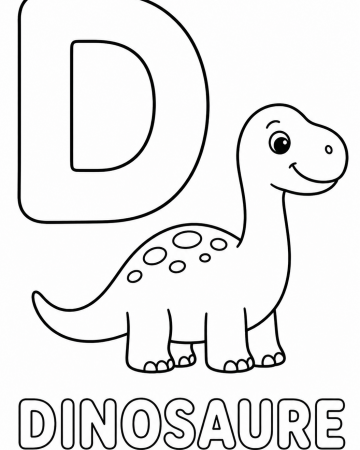 Coloriage Lettre D comme Dinosaure : Abécédaire Maternelle à Imprimer