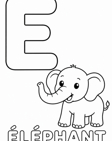 Coloriage Lettre E comme Éléphant : Alphabet Maternelle à Imprimer