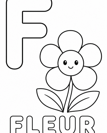 Coloriage Lettre F comme Fleur : Alphabet rigolo pour maternelle