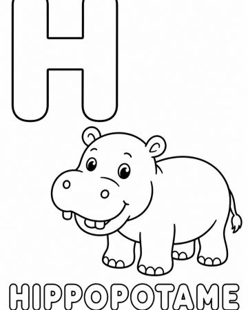 Coloriage Lettre H comme Hippopotame : Abécédaire à Imprimer pour Enfant