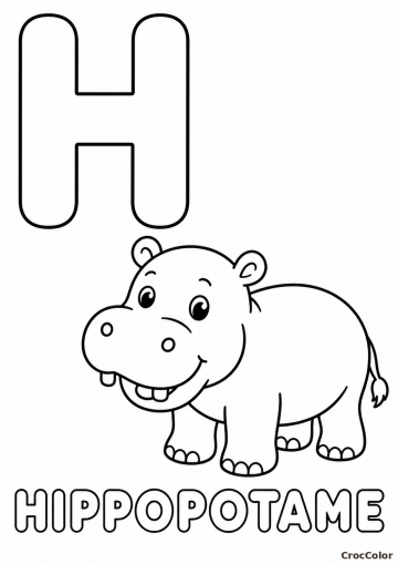 Coloriage Lettre H comme Hippopotame : Abécédaire à Imprimer pour Enfant