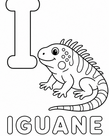 Coloriage Lettre I comme Iguane : Abécédaire à Imprimer pour Maternelle