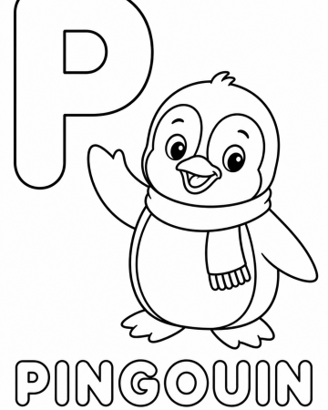 Coloriage Lettre P comme Pingouin : Alphabet Rigolo pour Maternelle