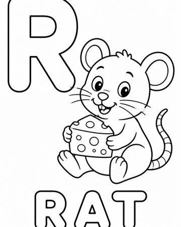 Coloriage Lettre R comme Rat : Abécédaire Animaux pour Maternelle