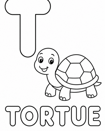Coloriage Lettre T comme Tortue : Alphabet Rigolo pour Maternelle à Imprimer