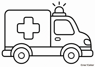 Coloriage Ambulance Facile Maternelle - Dessin Véhicule de Secours, Croix Médicale et Gyrophare à Imprimer Gratuit