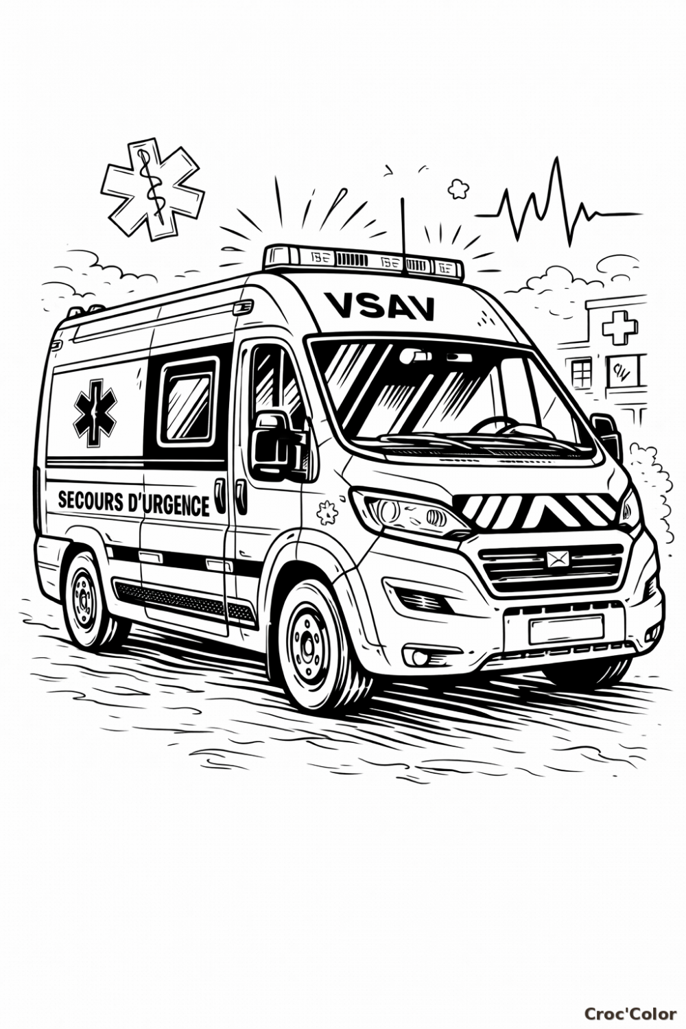 Coloriage Ambulance VSAV Sapeurs-Pompiers Facile - Dessin Véhicule de Secours et d'Urgence à Imprimer Gratuit