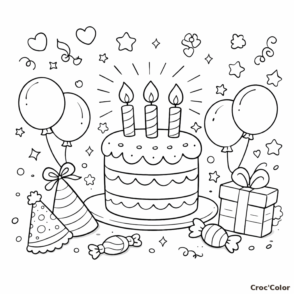 Coloriage Anniversaire Gâteau Facile Maternelle - Dessin Fête et Cadeaux à Imprimer Gratuit
