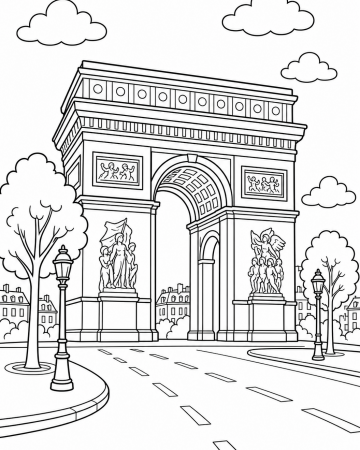 Coloriage Arc de Triomphe de Paris - Dessin Architecture à Imprimer